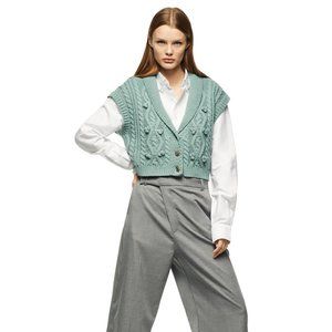 Zara Teal Cable-Knit Vest